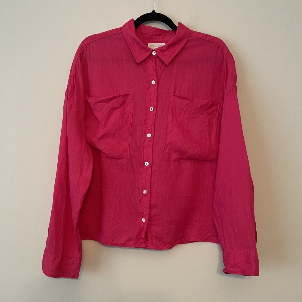 Cynthia Rowley 100% Linen Boxy Button Up Top Pink XL Preppy Boho Resort Coastal